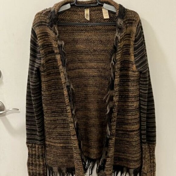 BKE Womens Fringed Wool Blend Open Cardigan Sweater Brown Size Medium - Picture 3 of 12